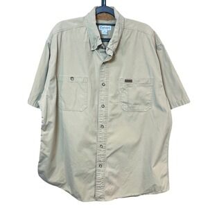 Carhartt Mens Tan Short Sleeve Button Down Work Shirt Size XL 100% Cotton